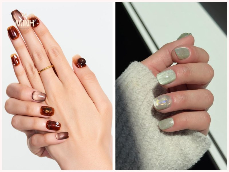 Mẫu nail mắt mèo ombre thu hút với hiệu ứng ánh trăng