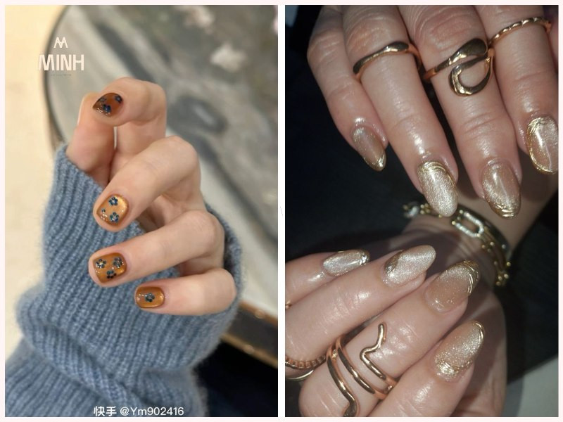 Mẫu nail mắt mèo vàng kim sang chảnh cùng hiệu ứng ánh trăng
