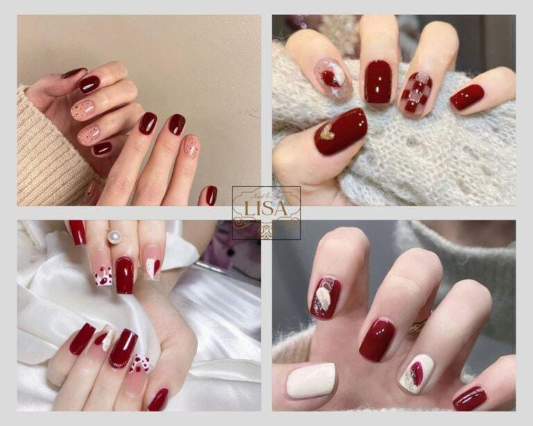 Mẫu nail màu đỏ nổi bật với họa tiết trái tim nhỏ xinh