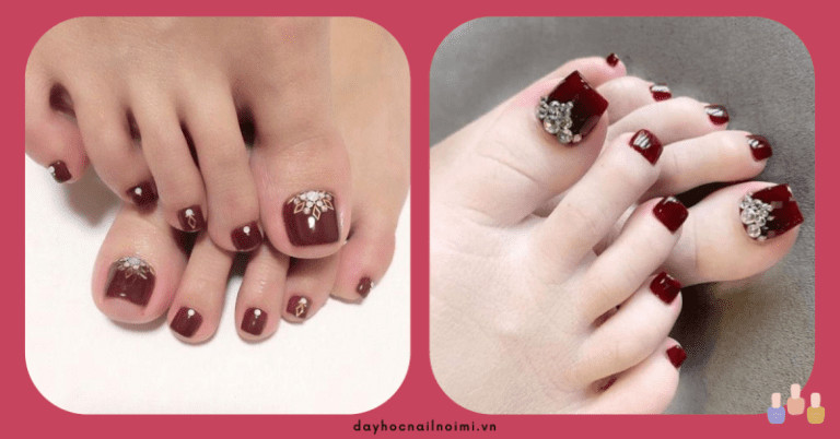 Mẫu nail màu đỏ rượu họa tiết đá mặt trời