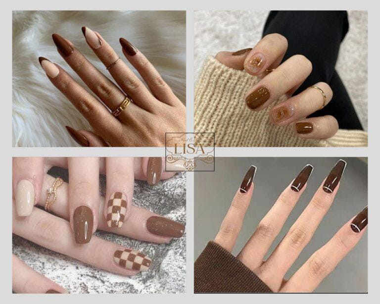 Mẫu nail màu nâu tây trang nhã với thiết kế kẻ sọc tinh tế