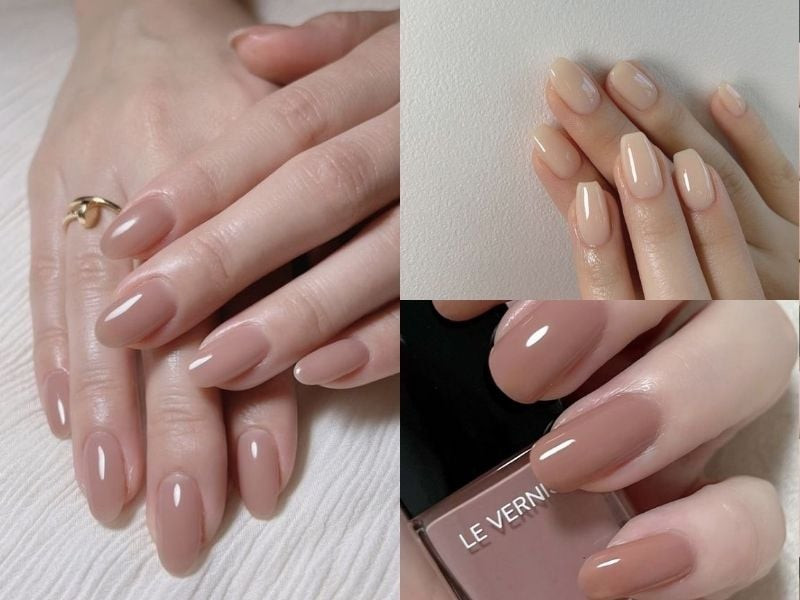 Mẫu nail màu nude caramel nhẹ nhàng cho da ngăm
