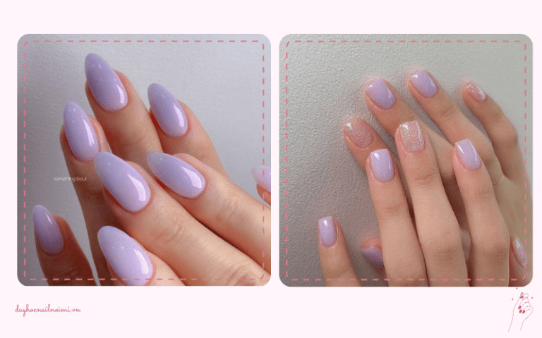 Mẫu nail màu tím nhạt pastel trơn bóng