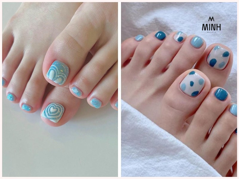 Mẫu nail móng chân màu xanh lam lý tưởng cho da ngăm