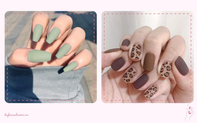 Mẫu nail nhám đẹp nhất 2025 kết hợp họa tiết da báo cá tính