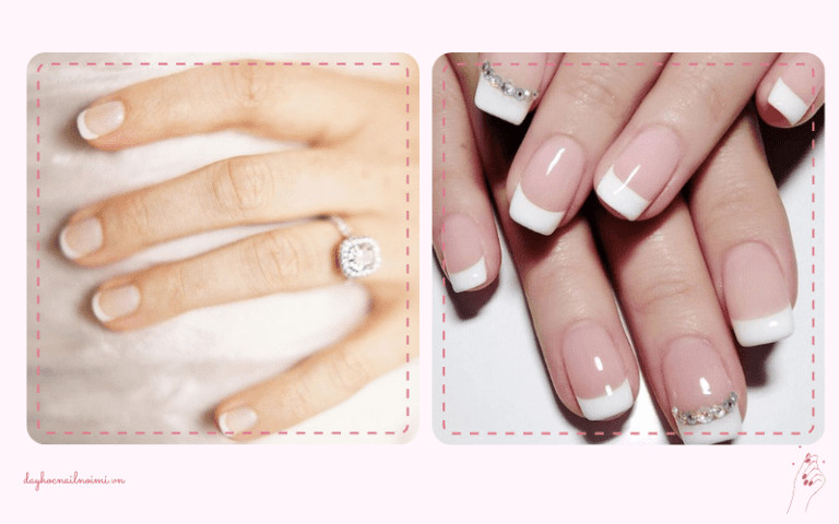 Mẫu nail trắng sữa viền trắng đầu móng