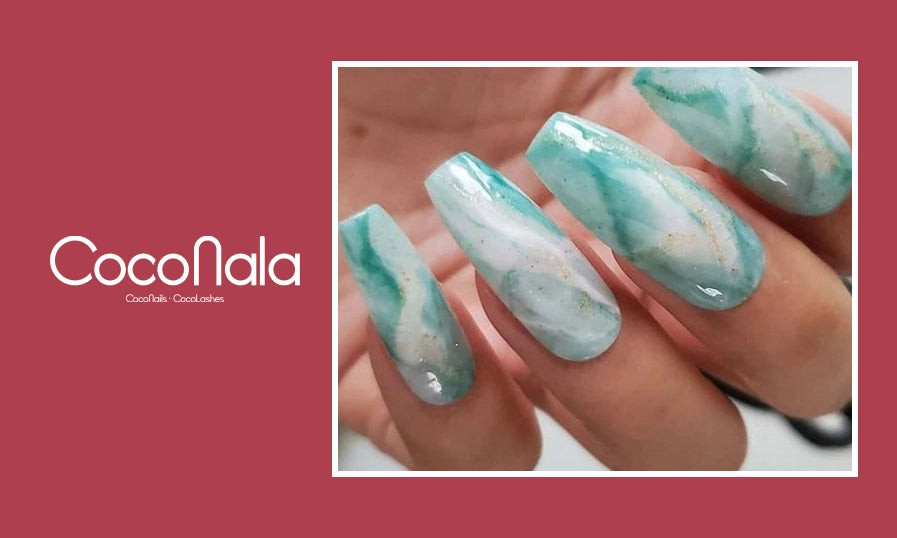 Mẫu nail vân nước tông xanh