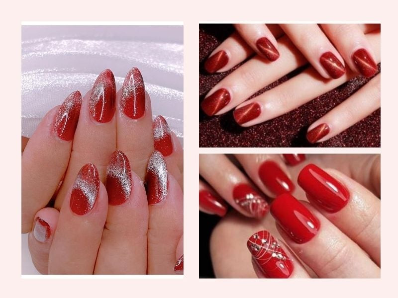 Mẫu sơn gel mắt mèo đỏ rực rỡ thu hút ánh nhìn