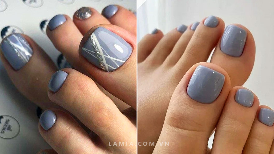 Màu sơn móng chân đẹp 2024 xám hiện đại cho làn da ngăm