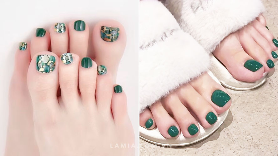 Màu sơn móng chân đẹp 2024 xanh ngọc bích tươi sáng