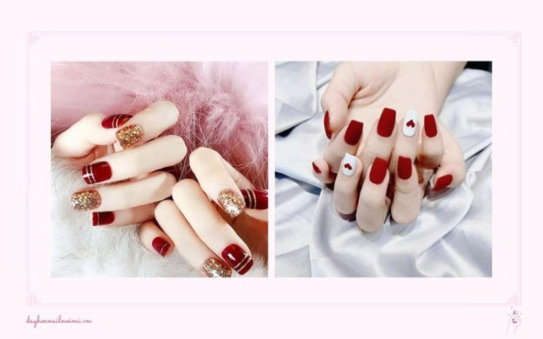 Mẫu sơn móng đỏ đô xinh xắn