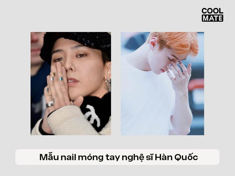 Mẫu sơn móng tay của G-Dragon với nghệ thuật móng phức tạp và thành viên EXO với những thiết kế thanh lịch