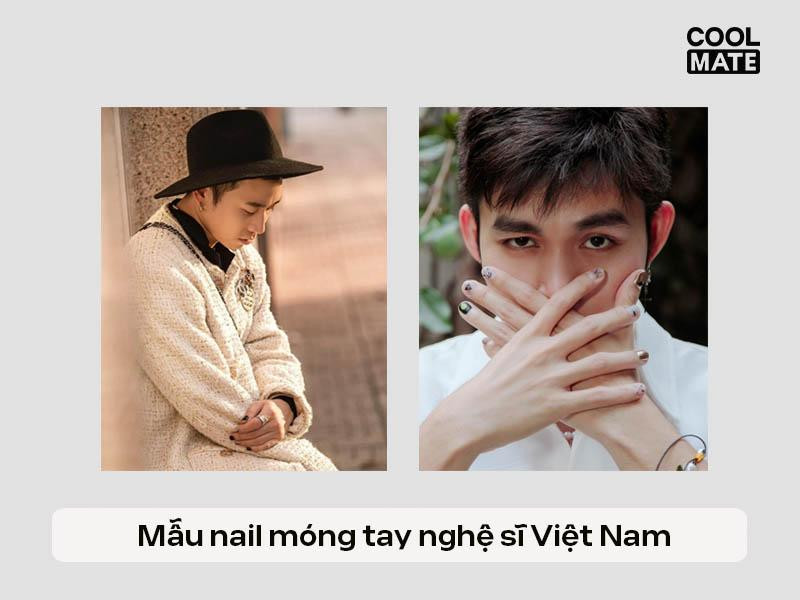 Mẫu sơn móng tay của rapper Karik với các họa tiết độc đáo và ca sĩ Jun Phạm với màu sơn đơn sắc