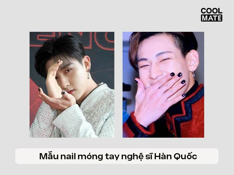 Mẫu sơn móng tay của thành viên Monsta X và nhóm GOT7, thể hiện sự đa dạng trong phong cách nail nam