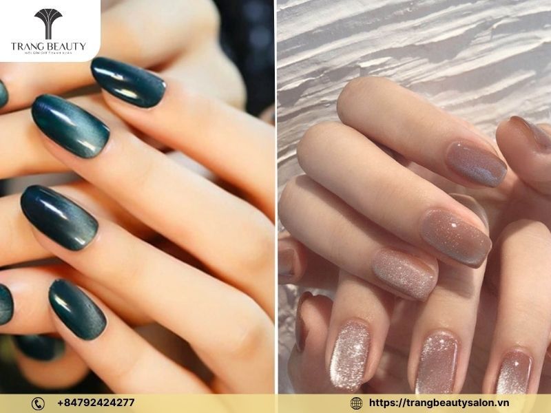 Mẫu sơn móng tay đẹp 2024 dạ quang tím mắt mèo
