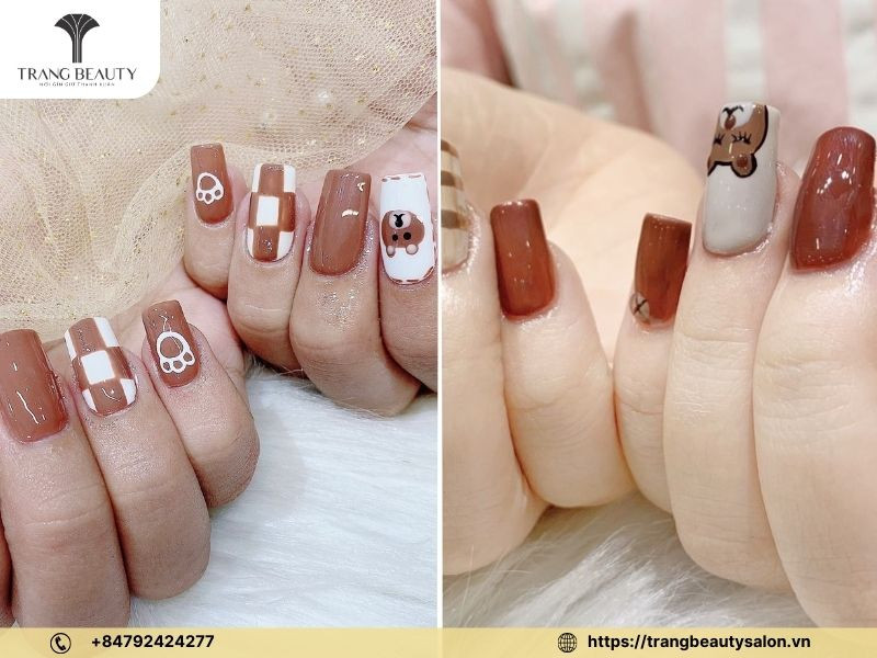 Mẫu sơn móng tay đẹp 2024 màu nâu trầm ấm