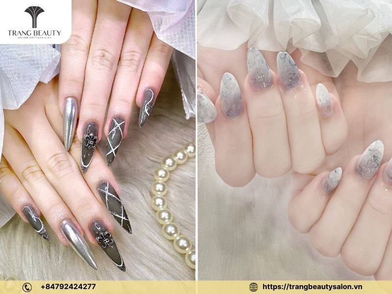 Mẫu sơn móng tay đẹp 2024 tone xám thanh lịch