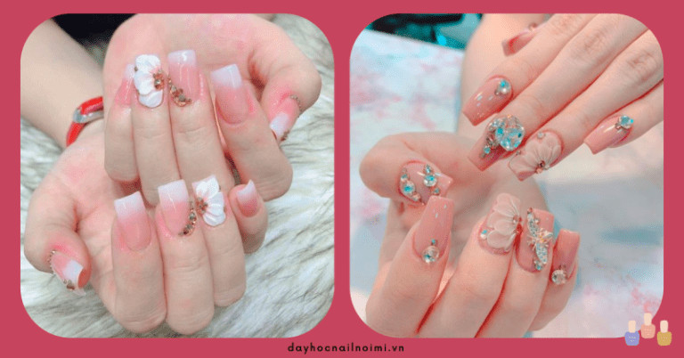 Mẫu sơn móng tay hồng xà cừ hình cánh hoa