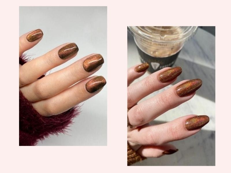 Mẫu sơn móng tay mắt mèo nâu chocolate ấm áp