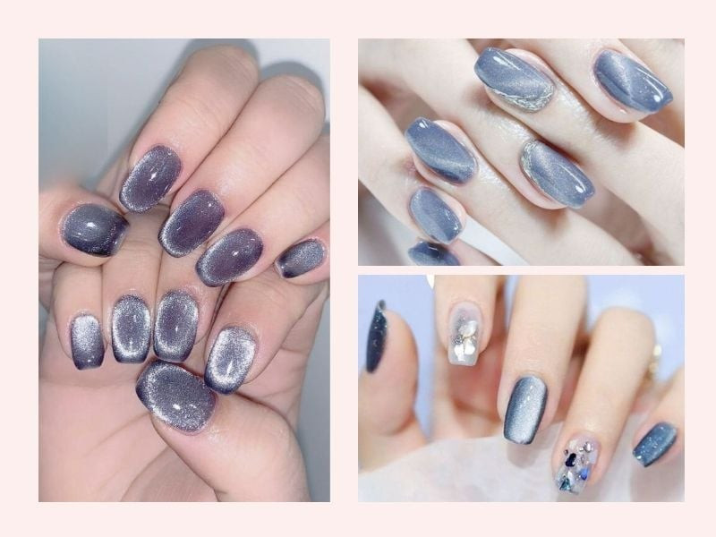 Mẫu sơn móng tay mắt mèo xanh biển sâu huyền ảo