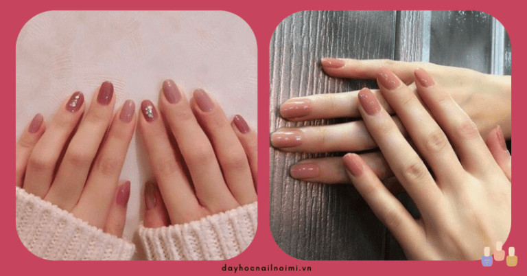 Mẫu sơn móng tay màu hồng đất trơn bóng