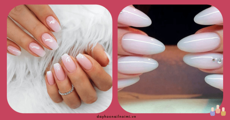 Mẫu sơn móng tay ombre hồng trắng sang trọng