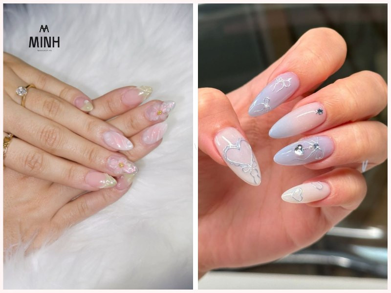 Mẫu sơn thạch móng tay đẹp đính charm lấp lánh, sang trọng