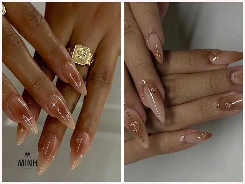 Màu thạch móng tay nâu ấm áp, phong cách cổ điển