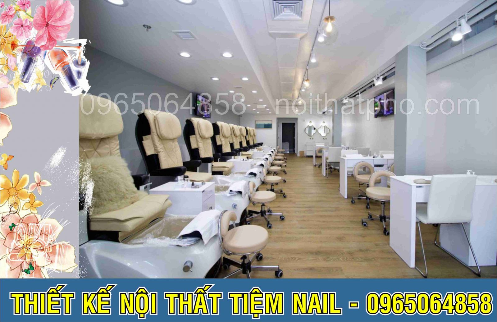 Mẫu thiết kế tiệm nail đẹp với sự sắp đặt khoa học