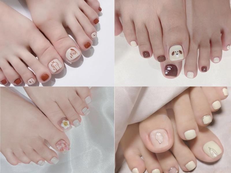 Mẫu vẽ móng chân dễ thương màu pastel dịu dàng