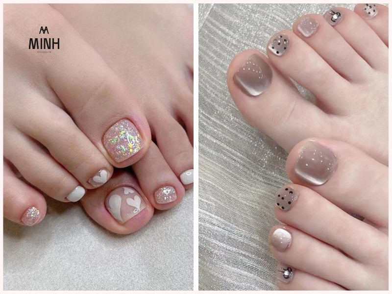 Mô tả hình ảnh một người phụ nữ da ngăm đang xem xét các loại sơn móng chân để chọn màu phù hợp