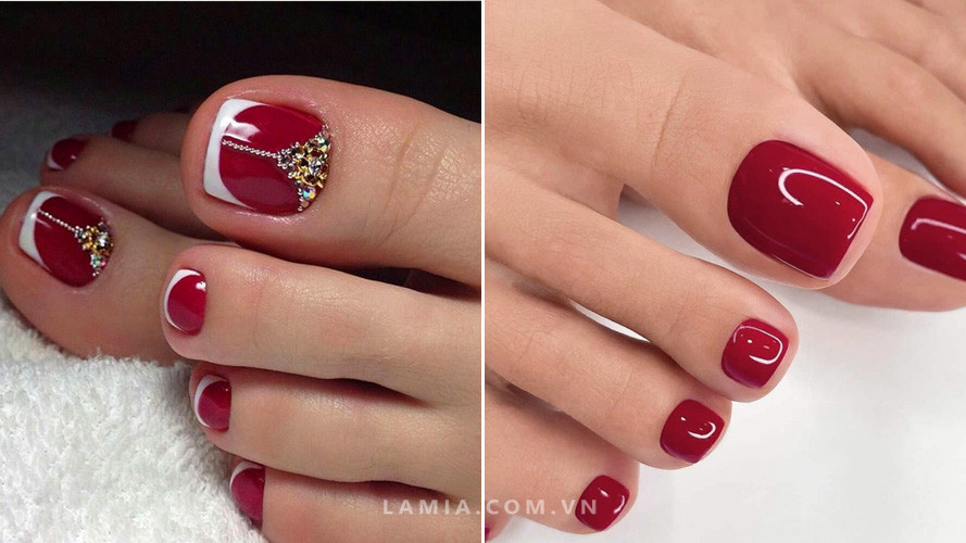 Móng chân đẹp màu đỏ mận cho da ngăm