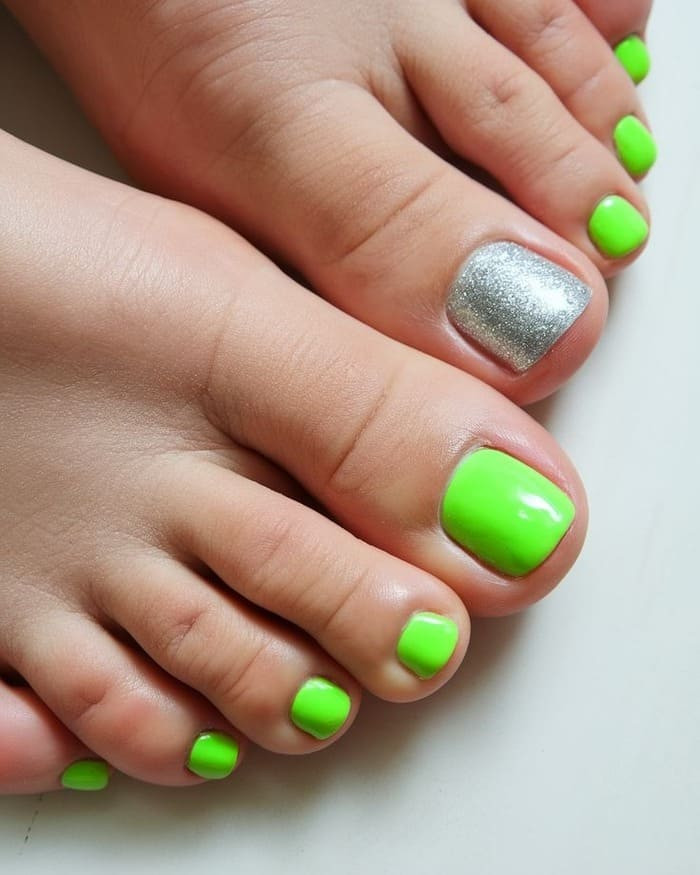 Móng chân đi biển màu xanh neon rực rỡ