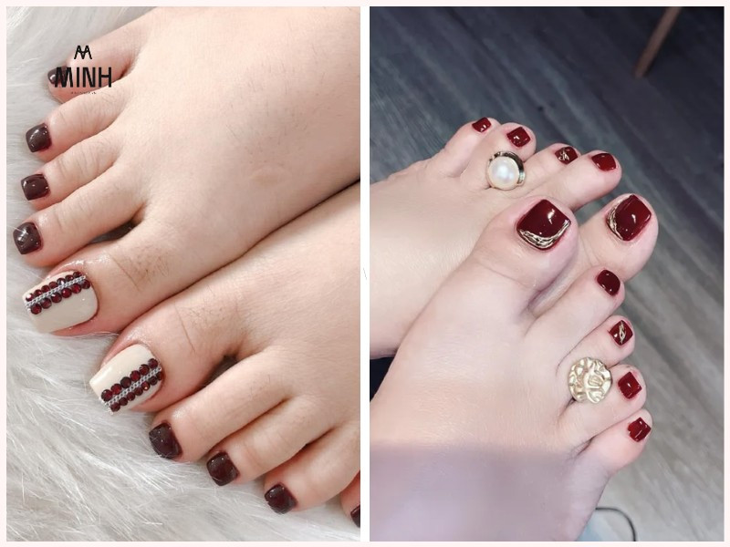 Móng chân đỏ mận tôn da