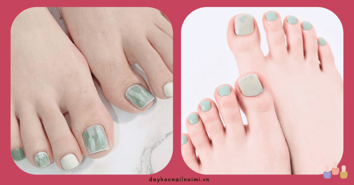 Móng chân màu xanh pastel loang màu nghệ thuật