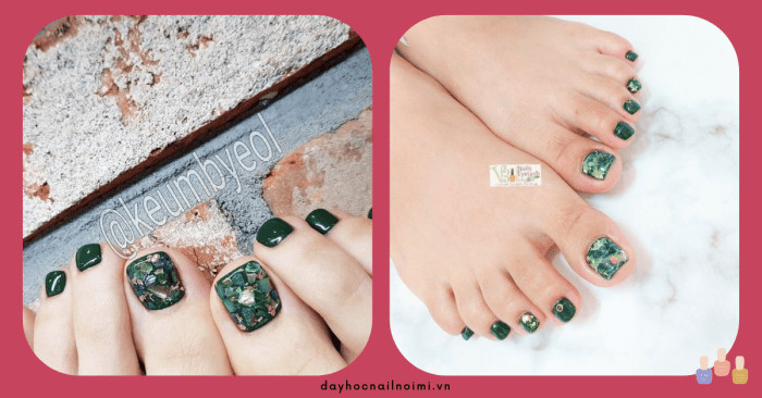 Móng chân xanh dương đậm phối xà cừ cá tính