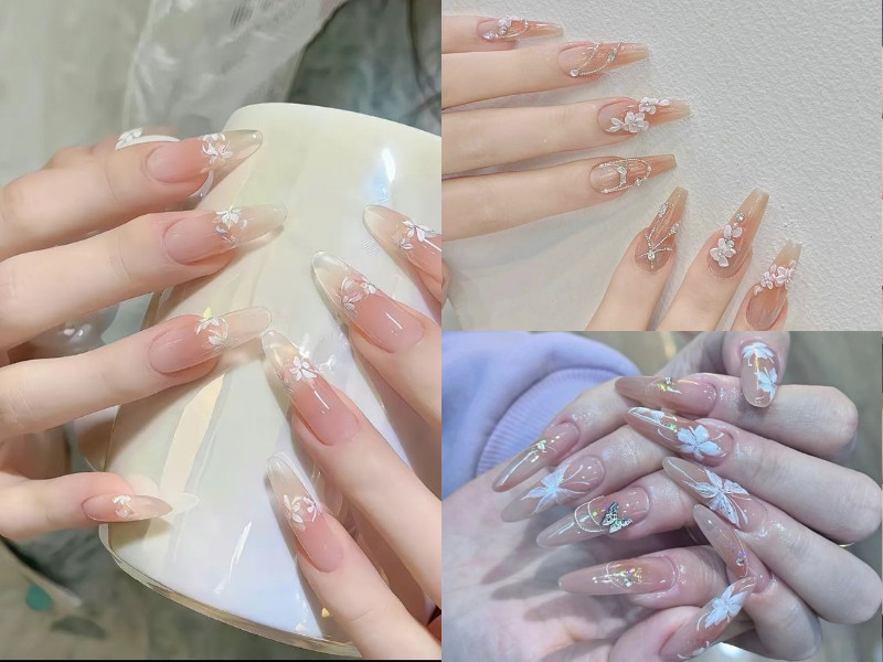 Móng tay cô dâu đẹp vẽ hoa tinh xảo và nữ tính