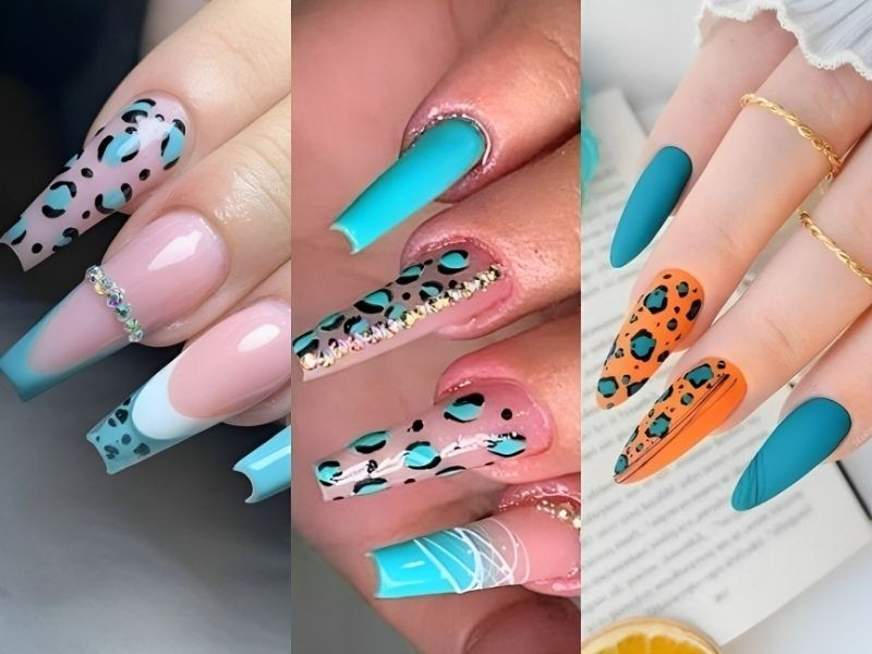 Móng tay da beo ombre chuyển màu xanh dương ấn tượng