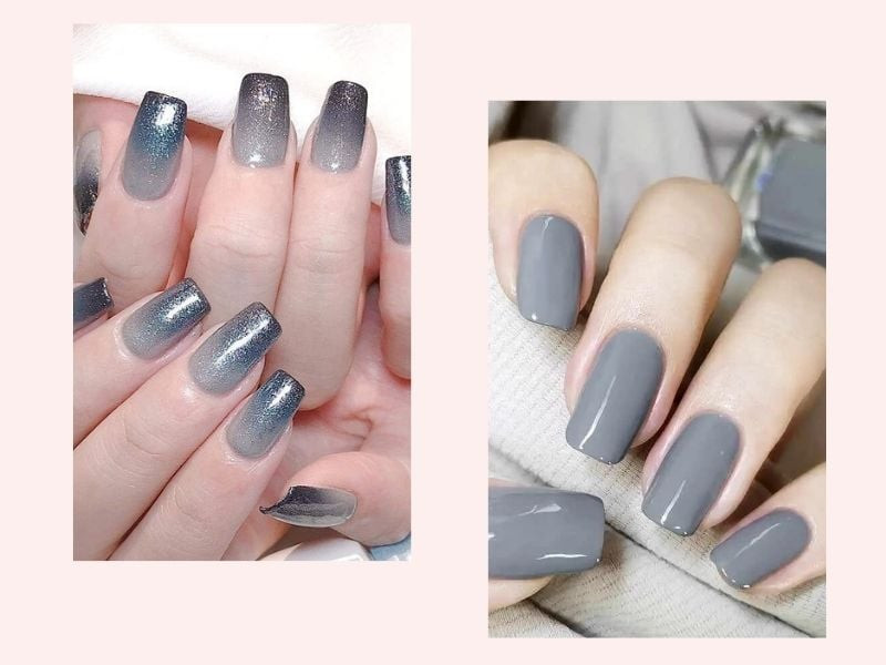 Móng tay da ngăm với màu xám thanh lịch và sang trọng