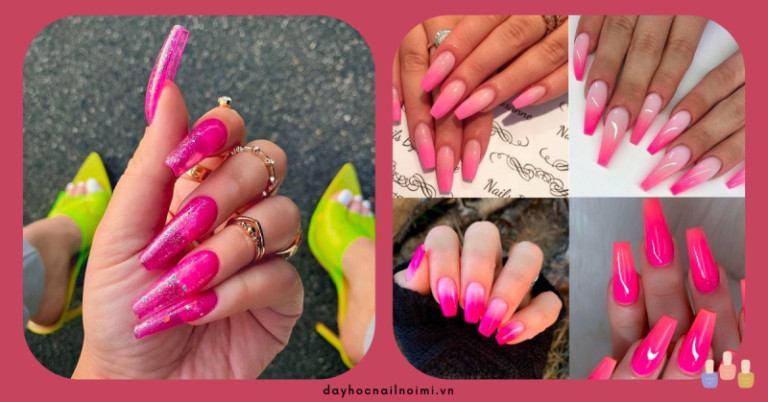 Móng tay dài vuông kết hợp nail hồng cánh sen sang chảnh quý phái