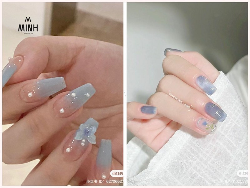 Móng Tay Đẹp Màu Xanh Dương: Tôn Vinh Nét Sang Trọng Và Thanh Lịch Móng tay đẹp màu xanh dương với họa tiết hình học sáng tạo