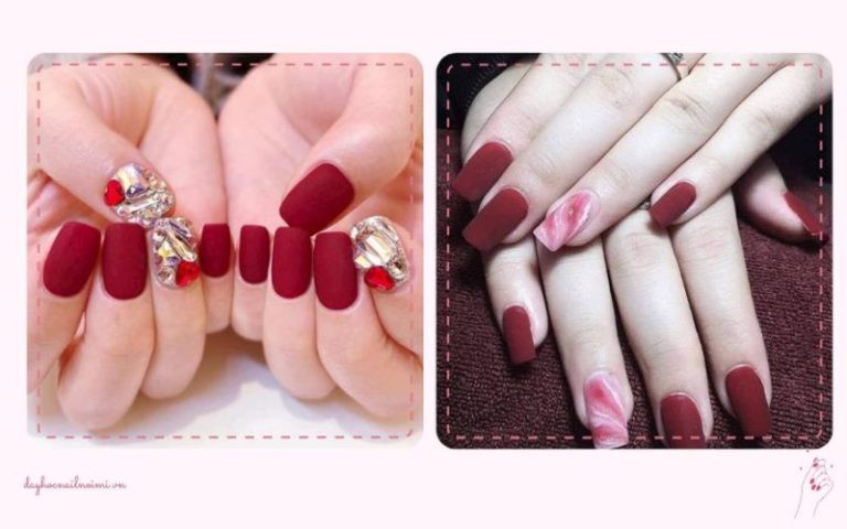 Móng tay đỏ cherry lì kết hợp phụ kiện