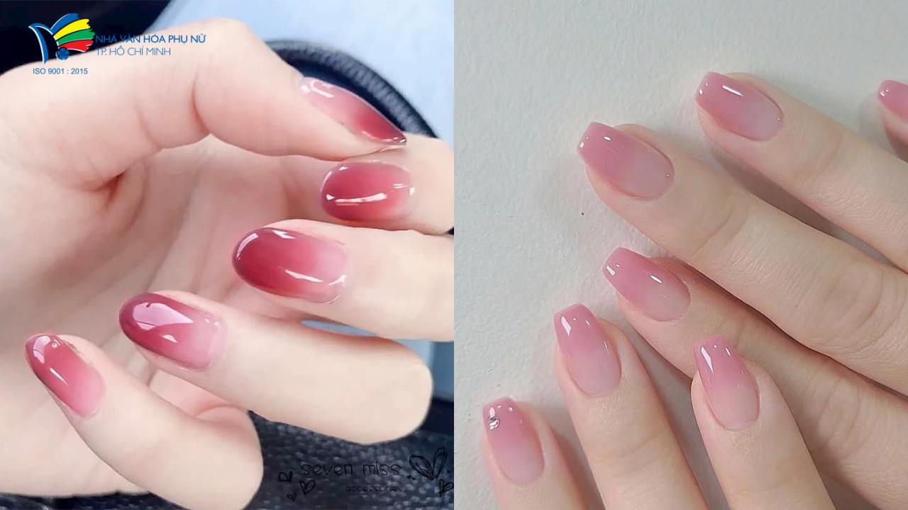 Móng tay giả màu hồng thạch ombre với hiệu ứng chuyển màu ngọt ngào