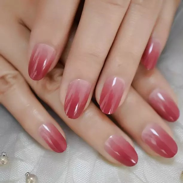 Móng tay giả màu thạch Ombre chuyển sắc hồng đỏ