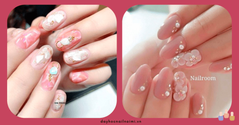 Khám Phá Tuyệt Chiêu Móng Tay Màu Hồng Trắng Đẹp Sang Trọng Móng tay hồng xà cừ sáng lấp lánh, có thể kết hợp vân trắng độc đáo