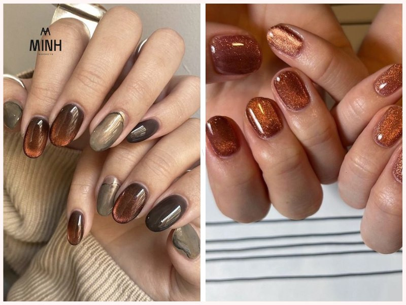 Móng tay mắt mèo ánh trăng nâu chocolate tôn da