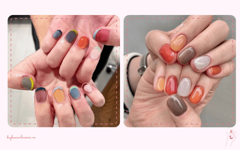 Khám Phá Những Mẫu Móng Tay Sang Trọng, Tinh Tế Năm Nay Móng tay màu đỏ bóng phối hợp nhiều màu