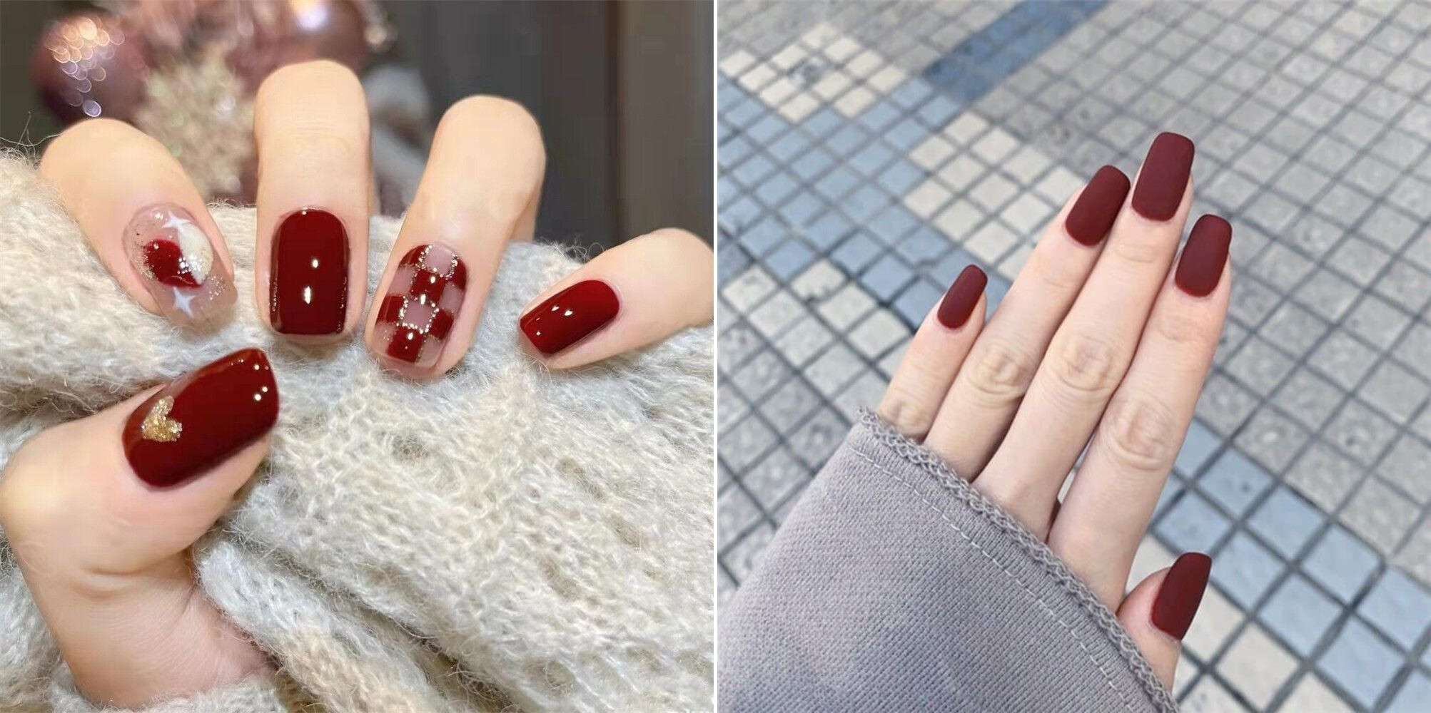 Móng tay màu đỏ mận quyến rũ và tôn da ngăm
