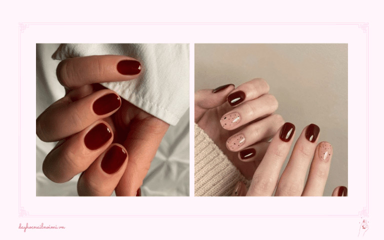 Khám Phá Những Mẫu Móng Tay Sang Trọng, Tinh Tế Năm Nay Móng tay màu đỏ rượu vang kim tuyến