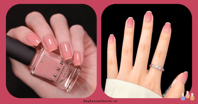 Móng tay màu hồng nude đào có nhũ lấp lánh nhẹ nhàng